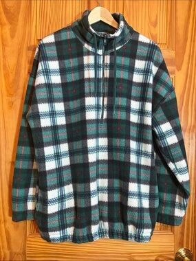 Men's Vintage Green Plaid Half-Zip Fleece Pullover